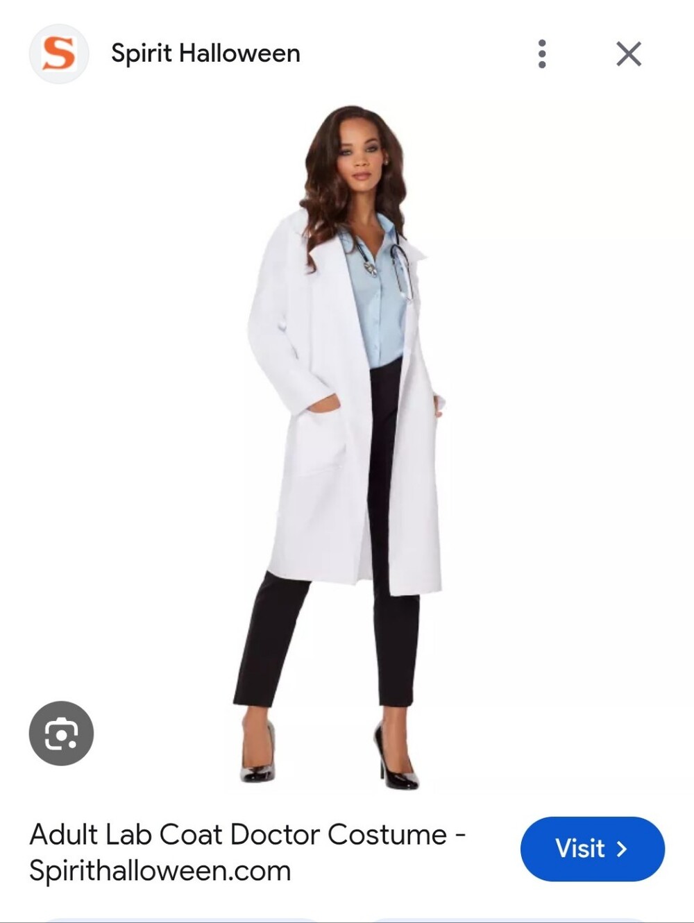 Spirit Halloween White Lab Coat Button-Down Shirt Ensemble Nurse Doctor OSFM